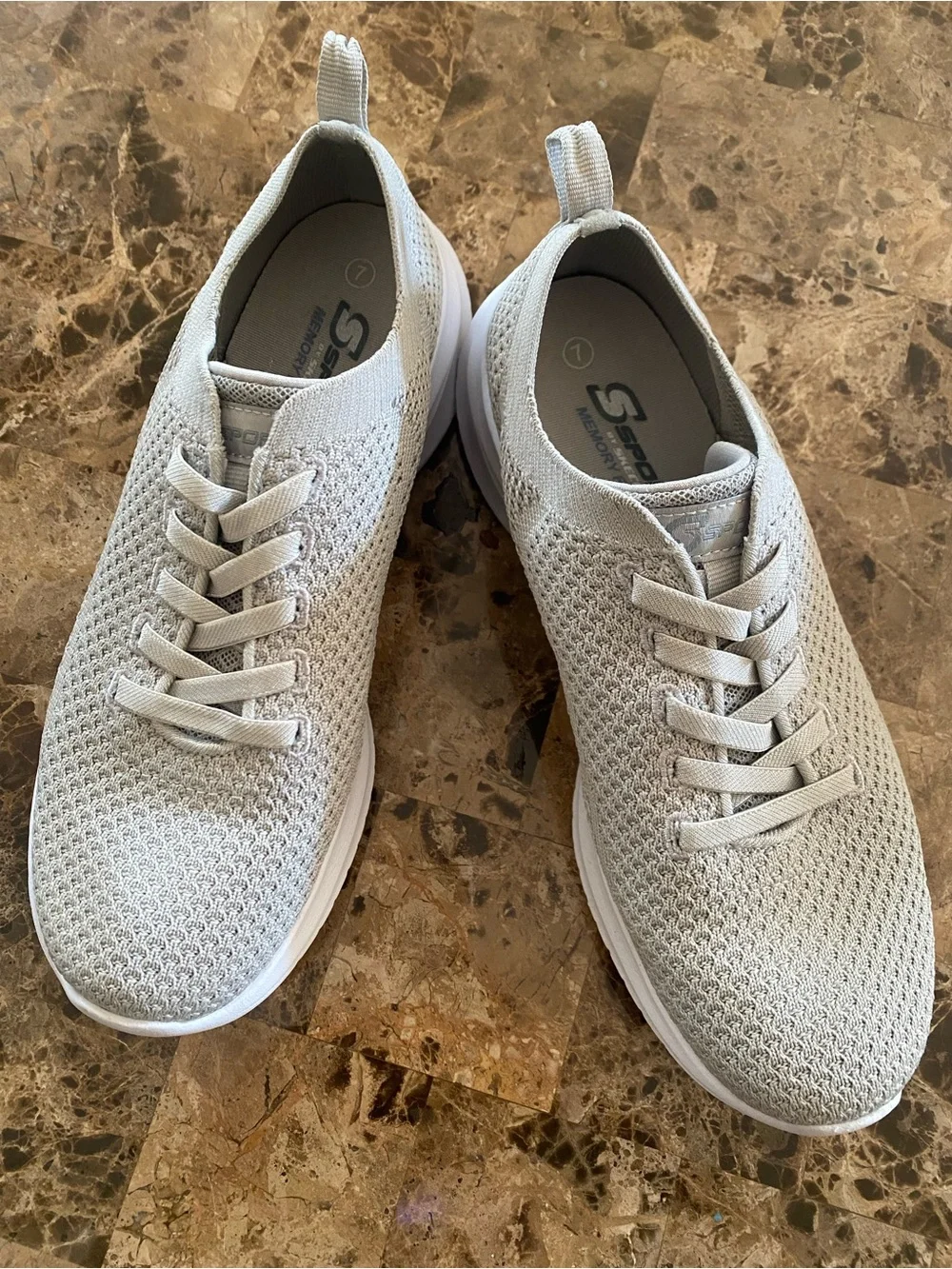 Skechers Light Silver Knit Slip-On Lace-Up Kids Sneakers